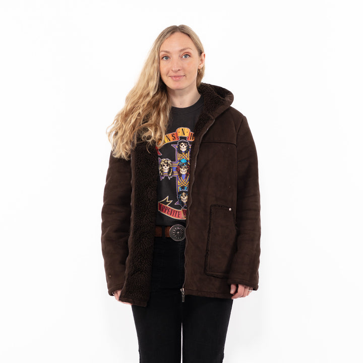 Vintage 90's Women Faux Sheepskin Jacket in BrownA0910