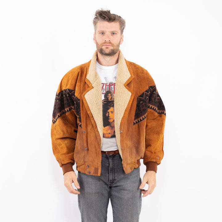 Vintage 80's Men Suede Jacket in Brown