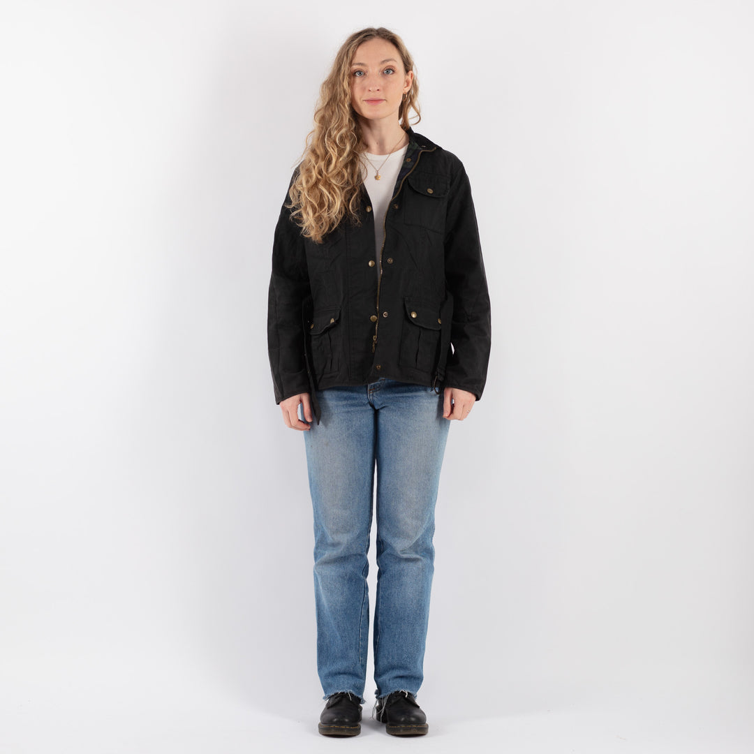 Vintage 90's Women Waxed Cotton Jacket in Black