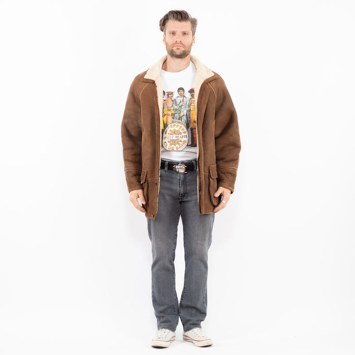 Vintage 90's Men Sheepskin Coat in BrownZ1949