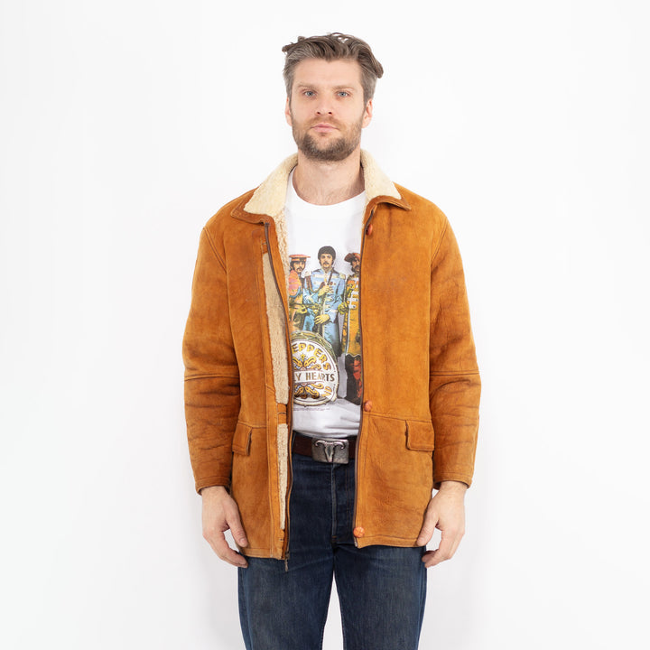 Vintage 80's Men Sheepskin Jacket in BrownZ2680
