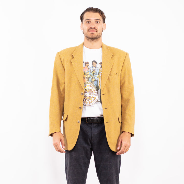 Vintage 70's Men Wool Blazer Jacket in Sand Yellow
