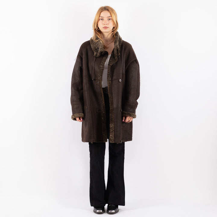Vintage 90's Women Sheepskin Coat in BrownV9663