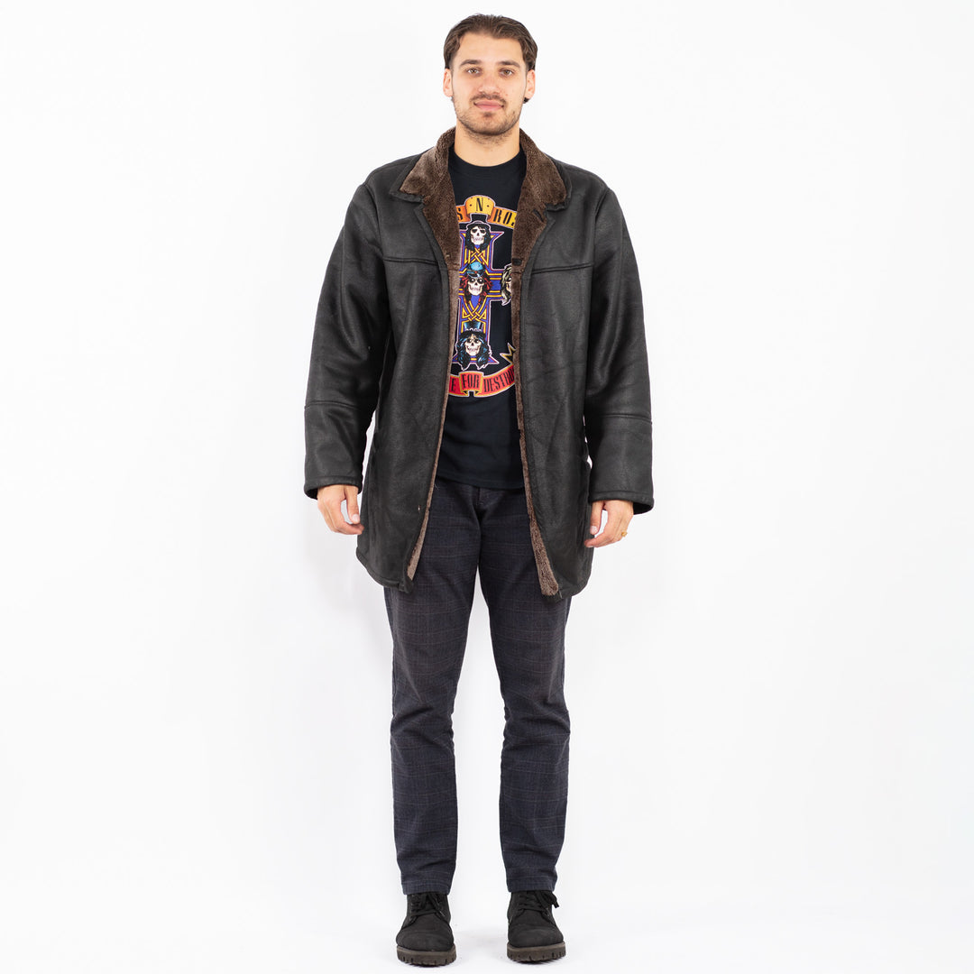 Vintage 90's Men Faux Sheepskin Coat in BlackZ2390