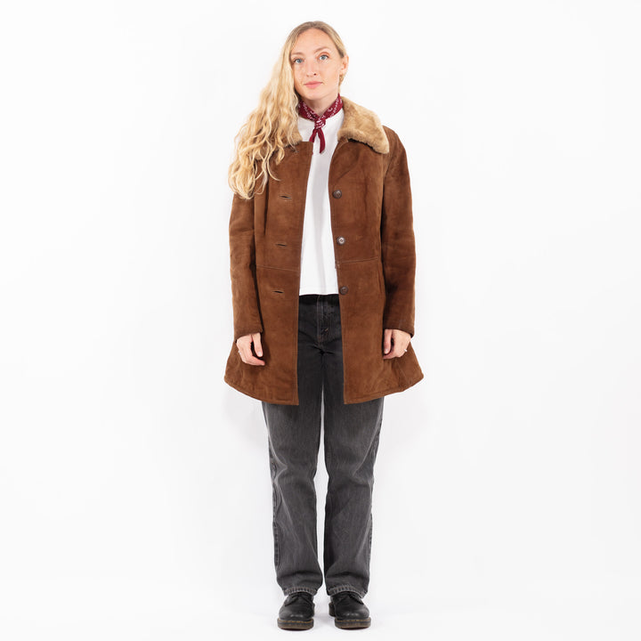 Vintage 70's Women Suede Sherpa Coat in BrownA0629