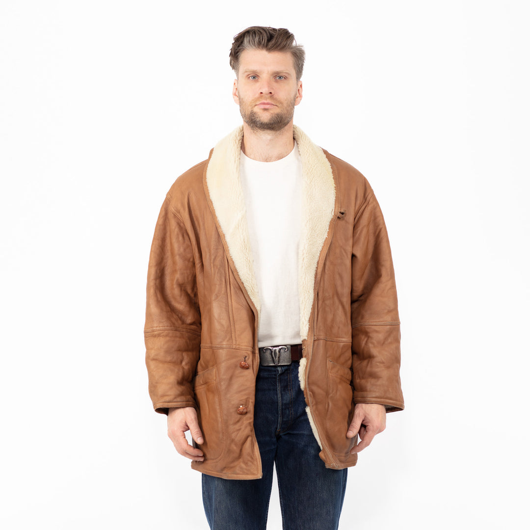 Vintage 80's Men Sheepskin Coat in BrownZ2561
