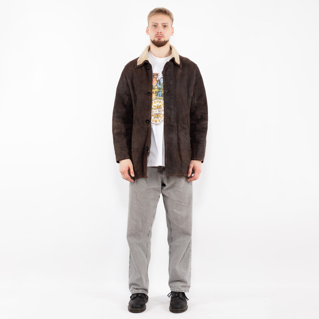 Vintage 00's Men Sheepskin Coat in Brown
