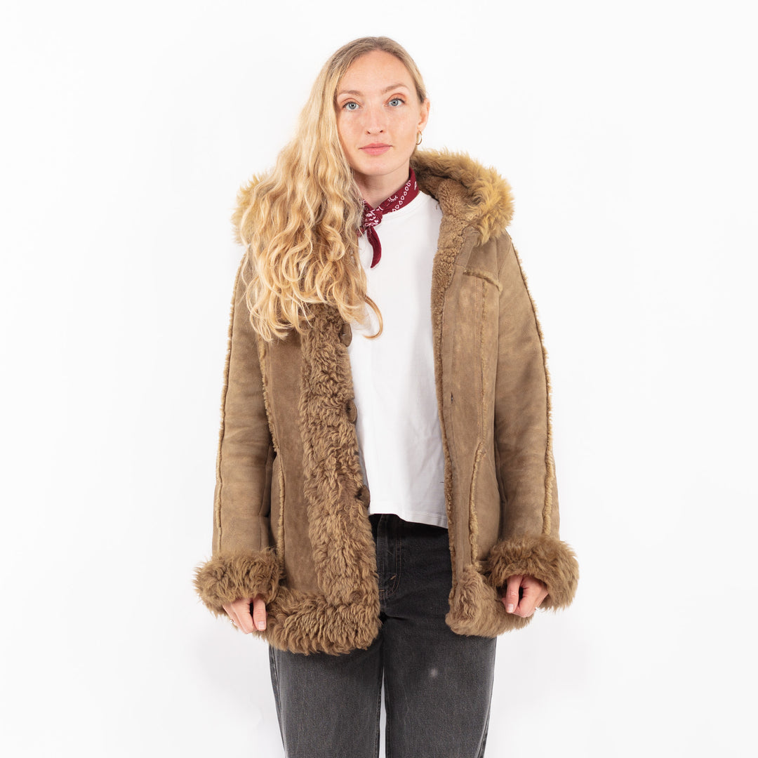 Vintage 90's Women Sheepskin Coat in BrownA0630