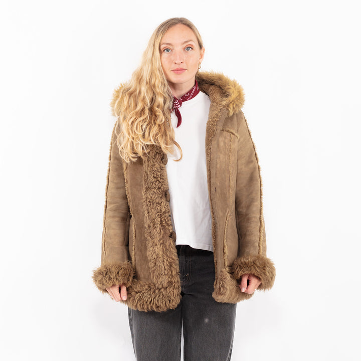 Vintage 90's Women Sheepskin Coat in BrownA0630
