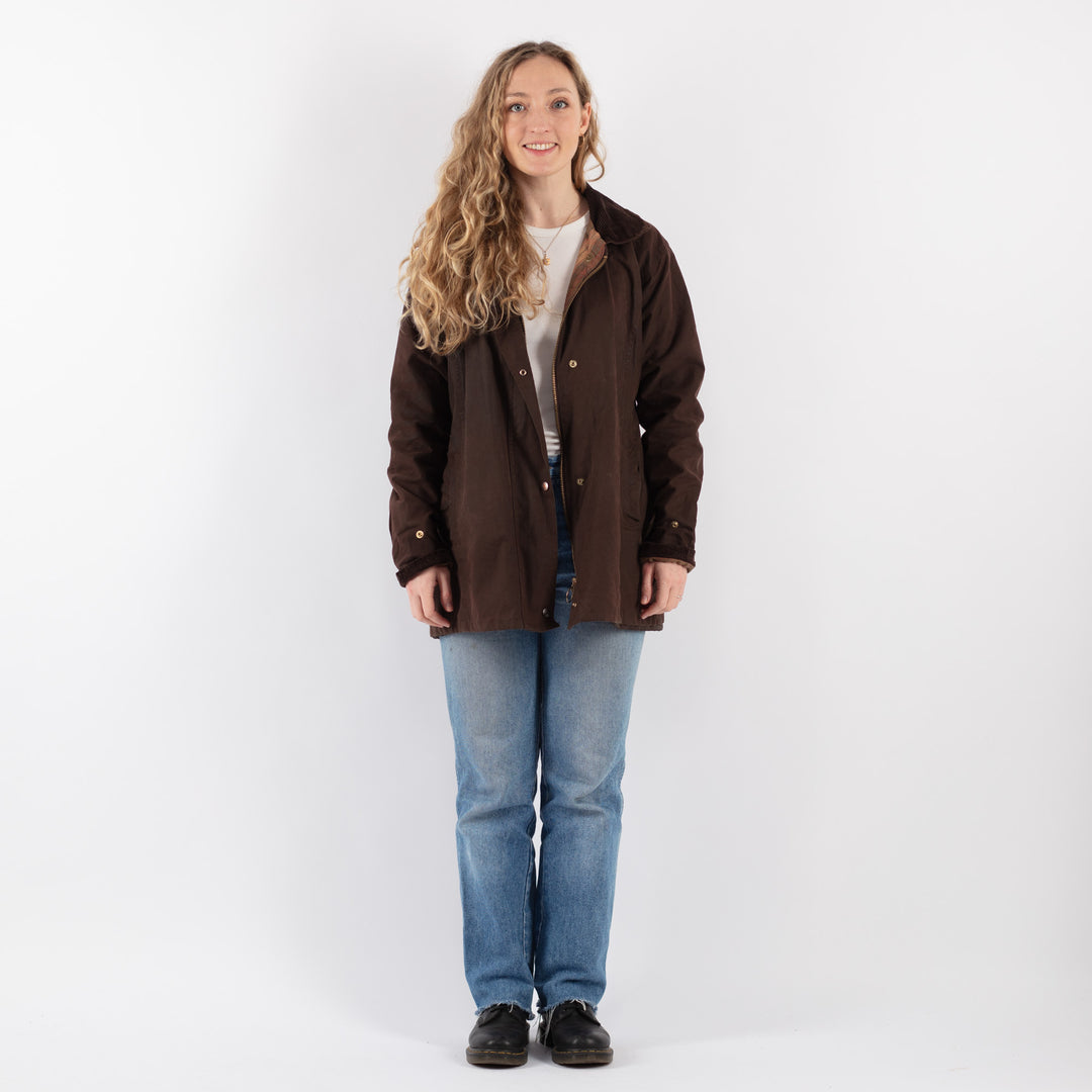 Vintage 90's Women Waxed Cotton Jacket in Brown