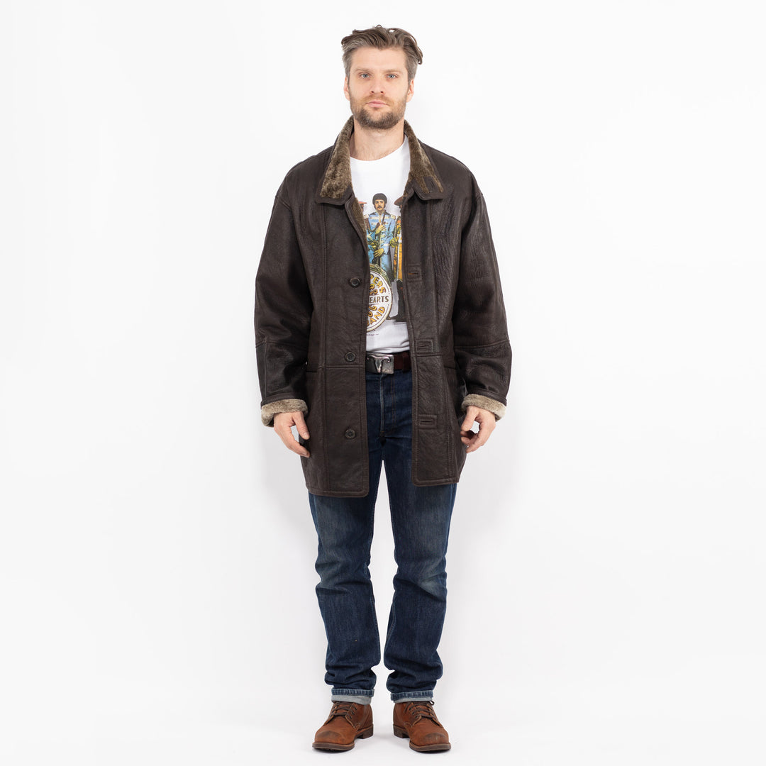 Vintage 90's Men Sheepskin Coat in BrownZ2682