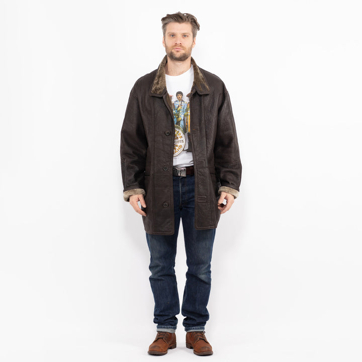 Vintage 90's Men Sheepskin Coat in BrownZ2682