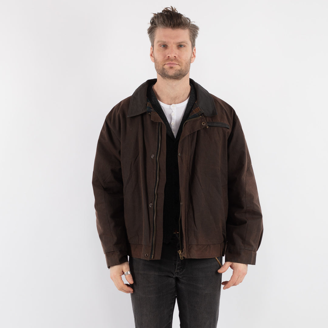 Vintage 90's Men Waxed Cotton Jacket in Brown - NorthernGrip