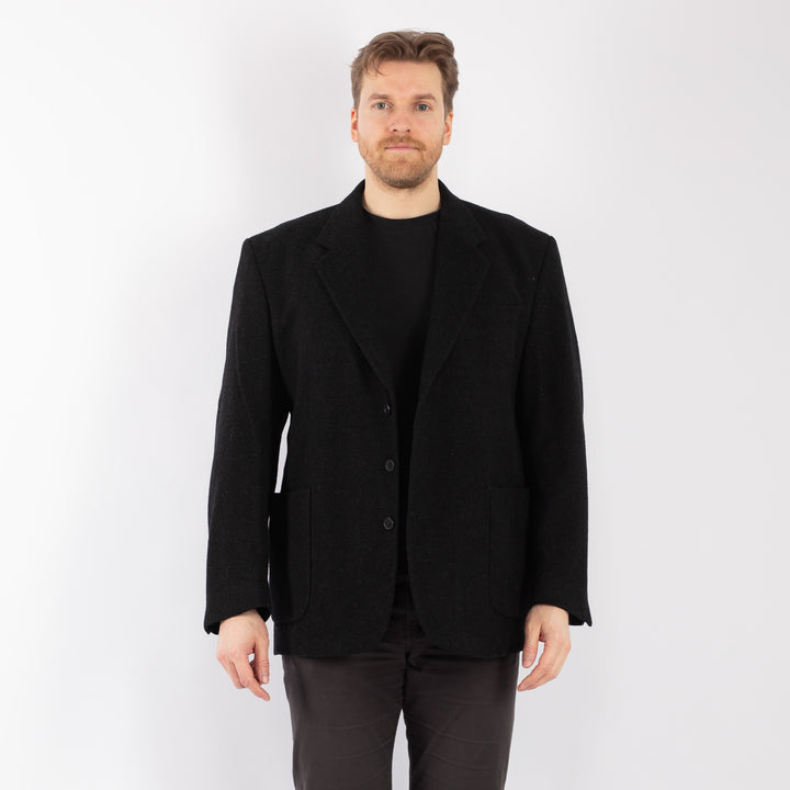 Vintage 70's Men Wool Blazer Jacket in Black