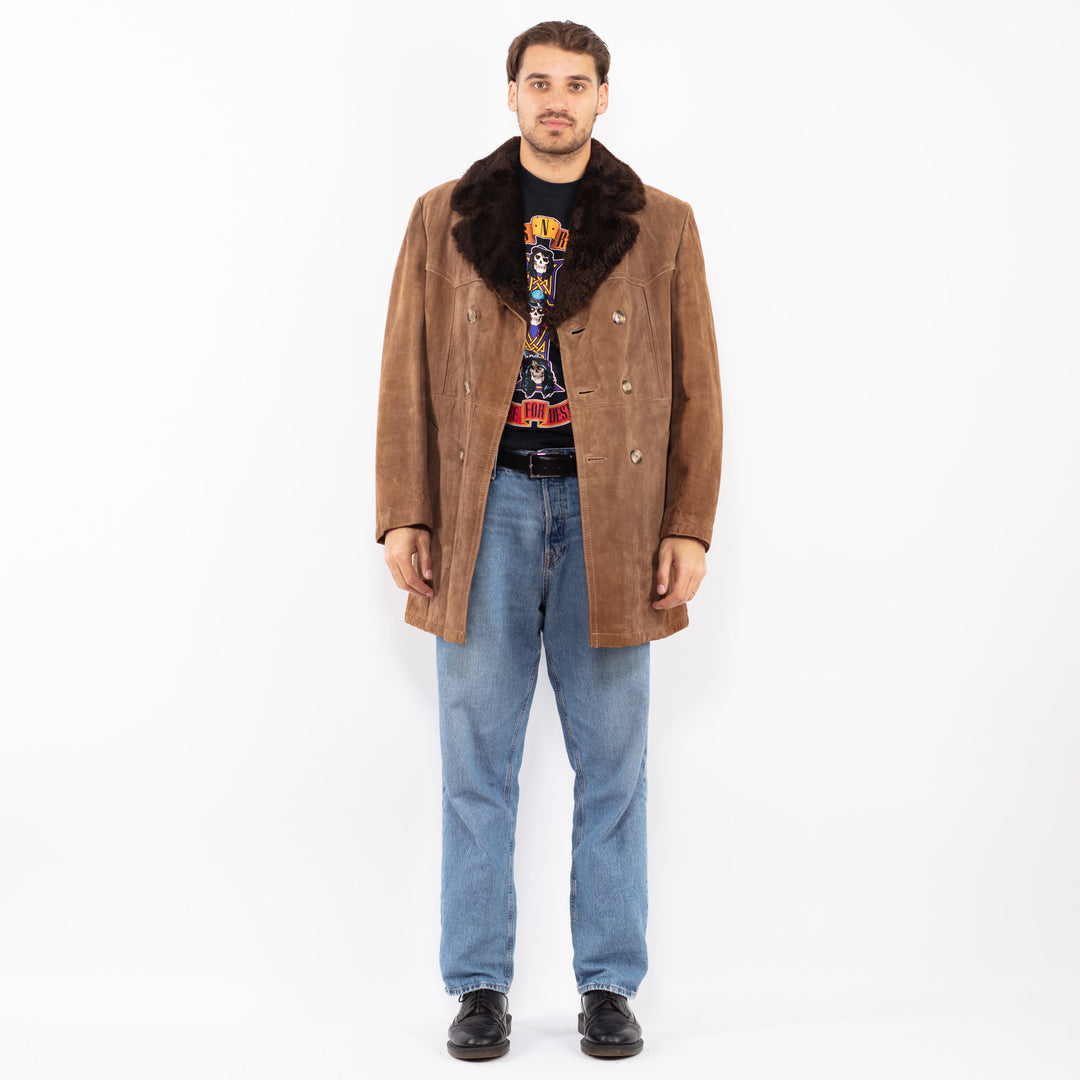 Vintage 70's Men Suede Sherpa Coat in Brown