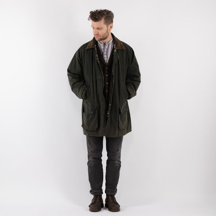 Vintage 90's Men Waxed Cotton Jacket in Green