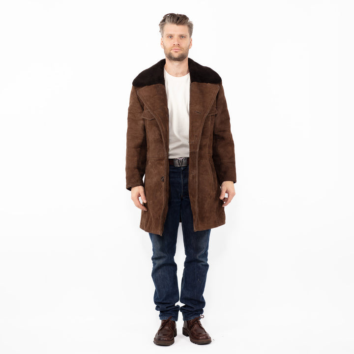 Vintage 70's Men Sheepskin Coat in Brown