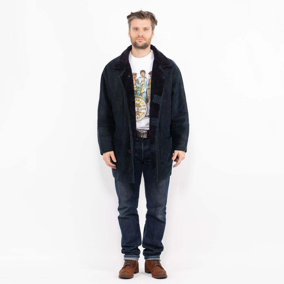 Vintage 90's Men Sheepskin Coat in BlueZ2683