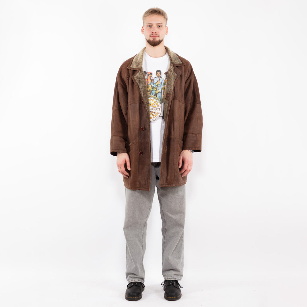 Vintage 90's Men Sheepskin Coat in Brown
