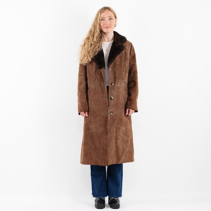 Vintage 70's Women Suede Sherpa Coat in BrownV9887