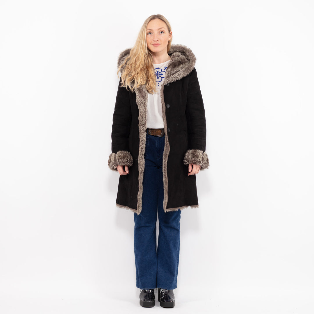 Vintage 00's Women Faux Sheepskin Coat in BlackA1017