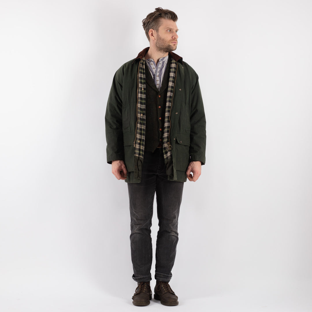 Vintage 90's Men Waxed Cotton Jacket in Green