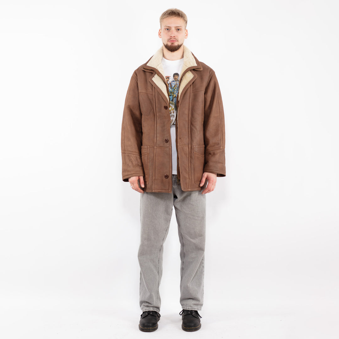 Vintage 90's Men Sheepskin Coat in Brown