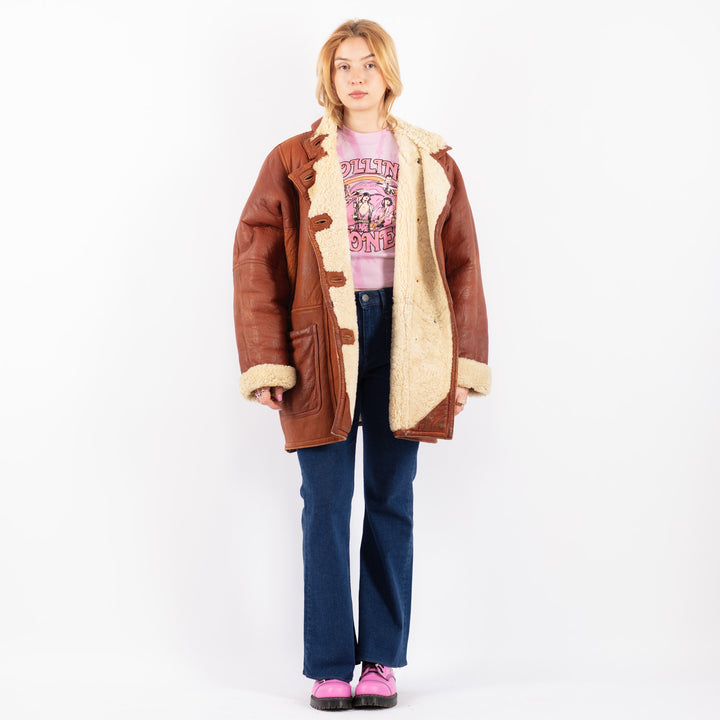 Vintage 90's Women Sheepskin Coat in Brown