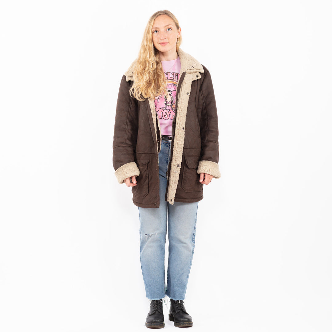 Vintage 00's Women Faux Sheepskin Coat in BrownA0537