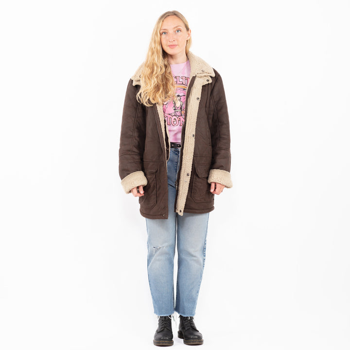 Vintage 00's Women Faux Sheepskin Coat in BrownA0537