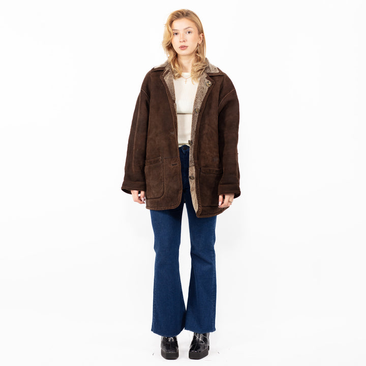 Vintage 90's Women Sheepskin Coat in BrownA0813