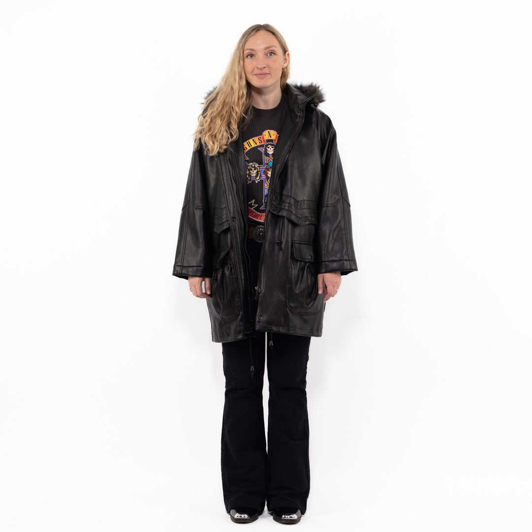 Vintage 00's Women Faux Sheepskin Coat in BlackA0914