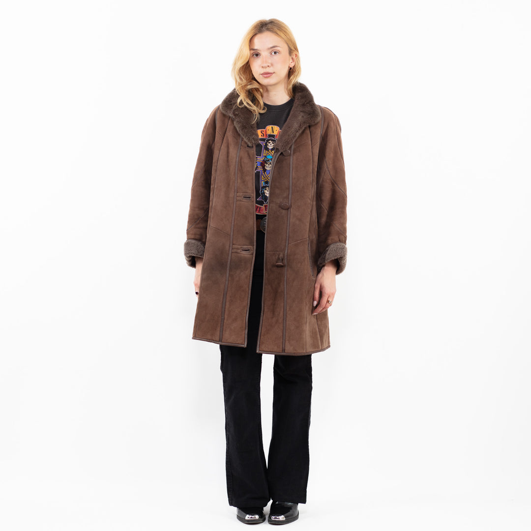 Vintage 80's Women Sheepskin Coat in Brown