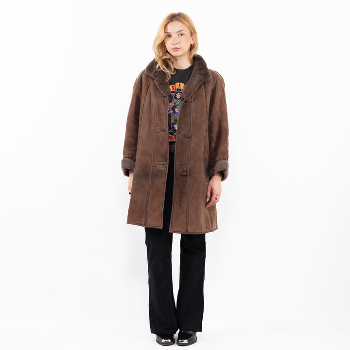 Vintage 80's Women Sheepskin Coat in Brown