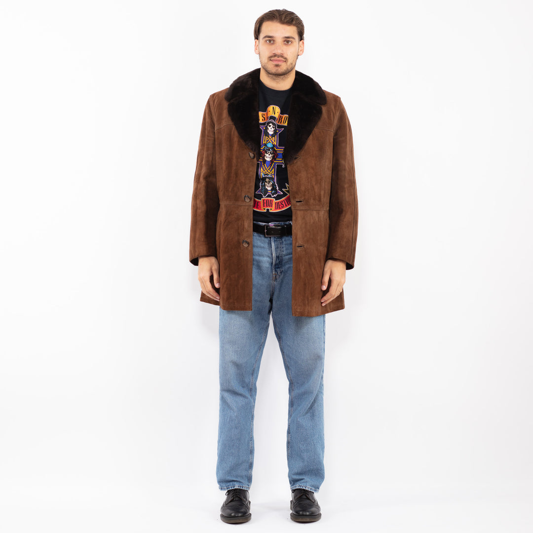 Vintage 70's Men Suede Sherpa Coat in Brown