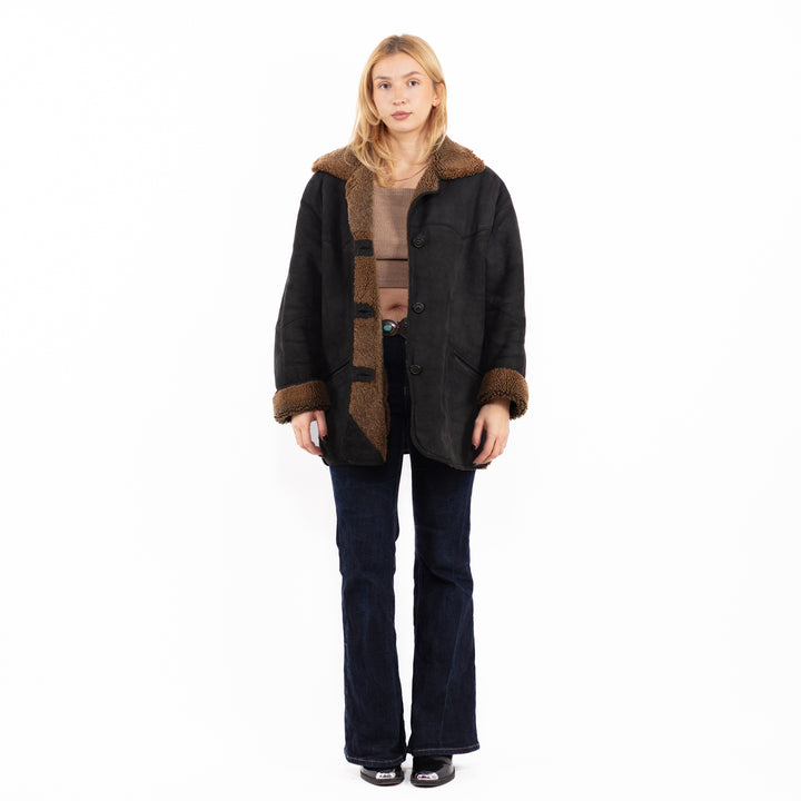 Vintage 90's Women Sheepskin Coat in Black