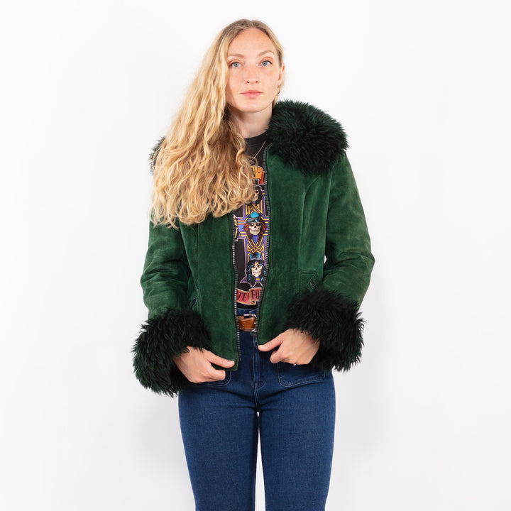 Vintage 90's Women Suede Sherpa Jacket in GreenA0389