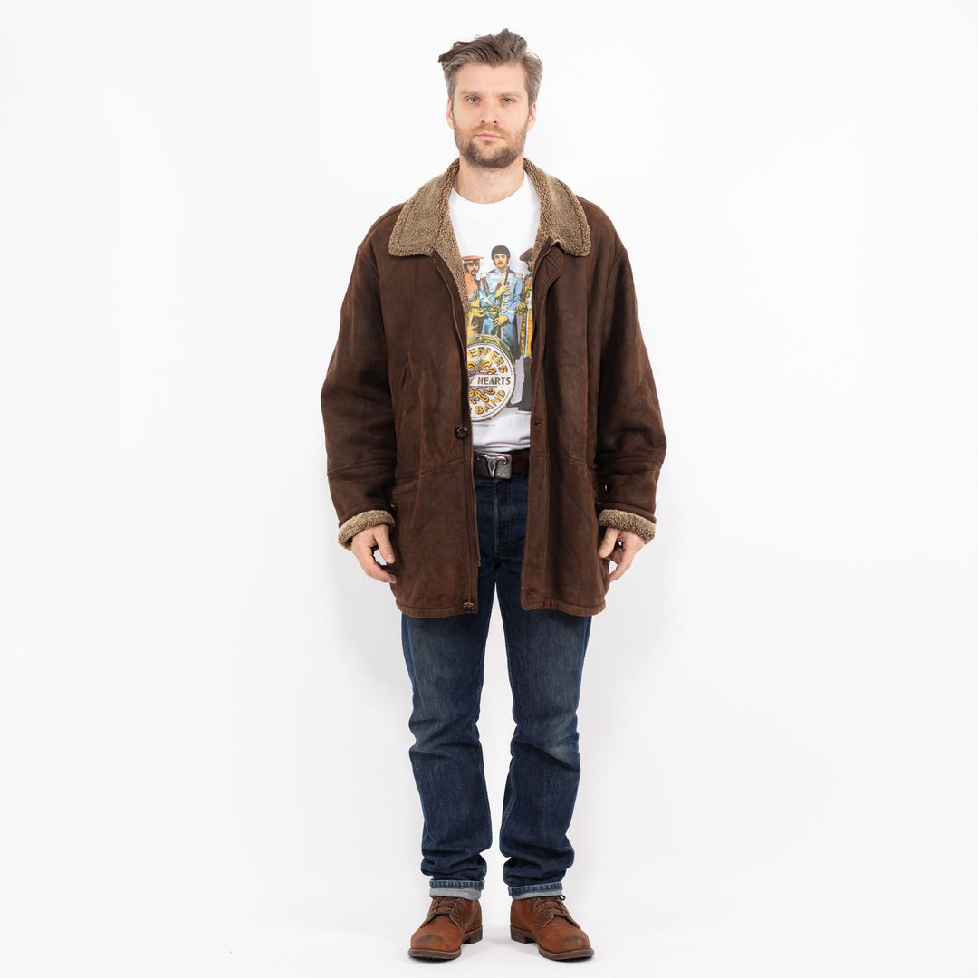 Vintage 90's Men Sheepskin Coat in BrownZ2685