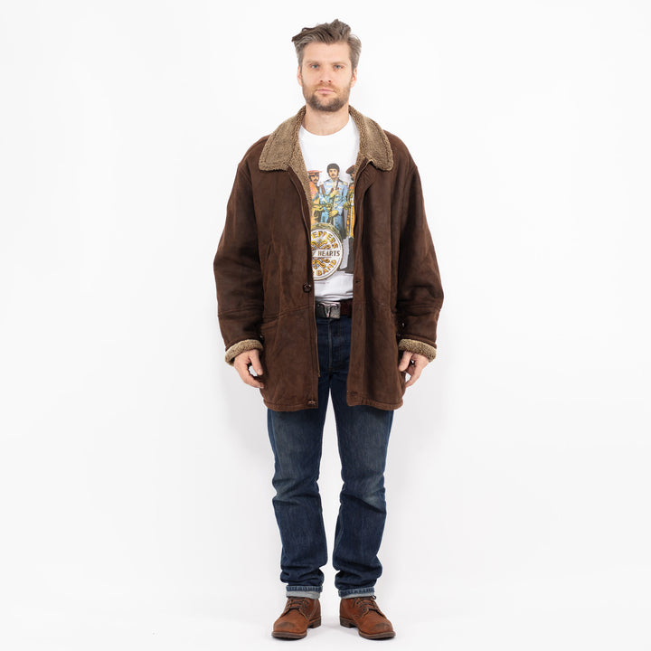 Vintage 90's Men Sheepskin Coat in BrownZ2685