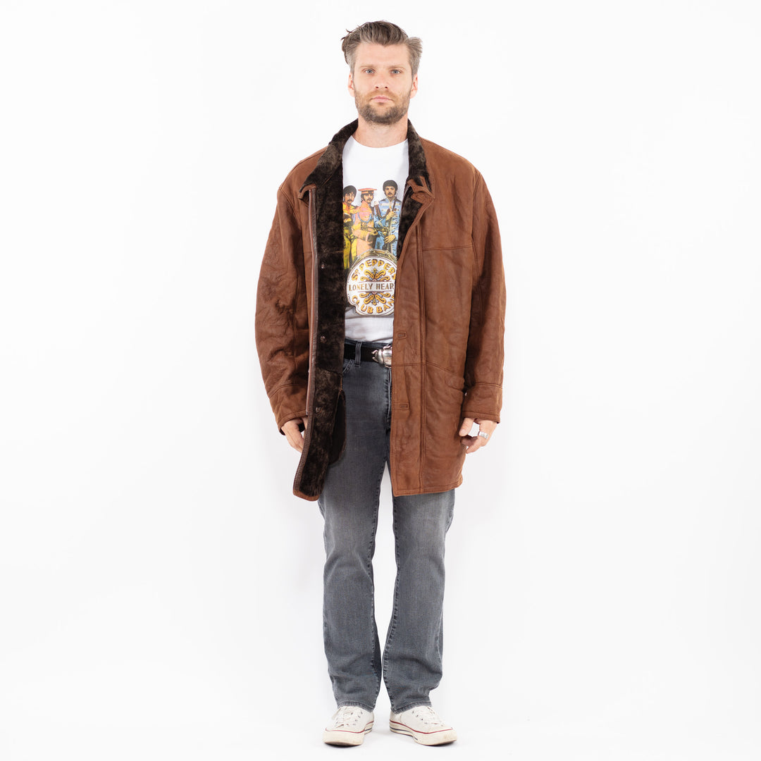 Vintage 90's Men Sheepskin Coat in BrownZ1954