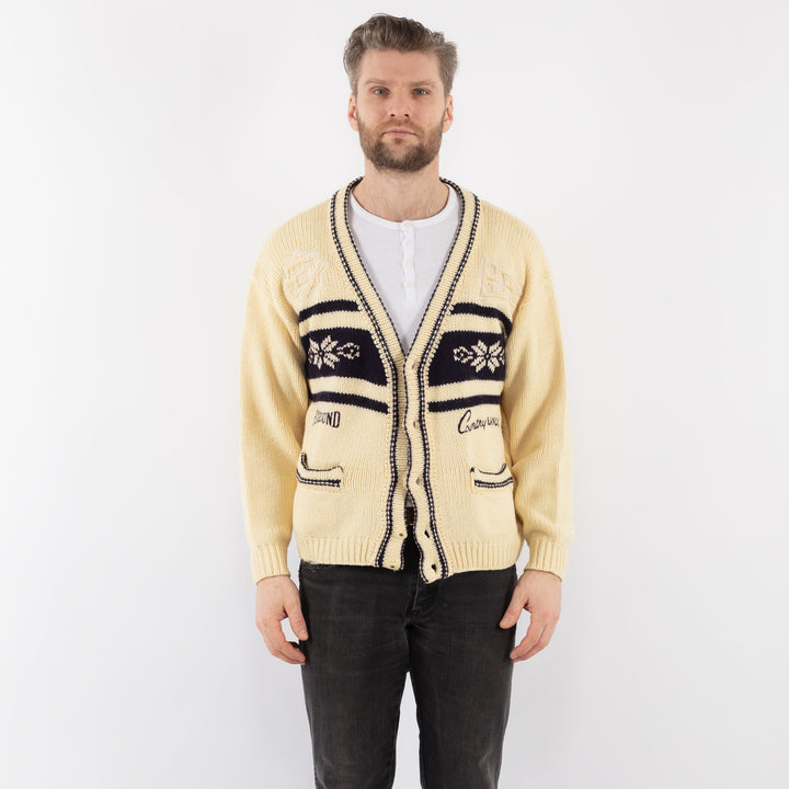 Vintage 70's Men Cardigan in Cream Beige