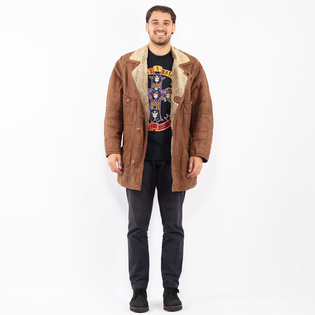 Vintage 90's Men Sheepskin Coat in BrownZ2395