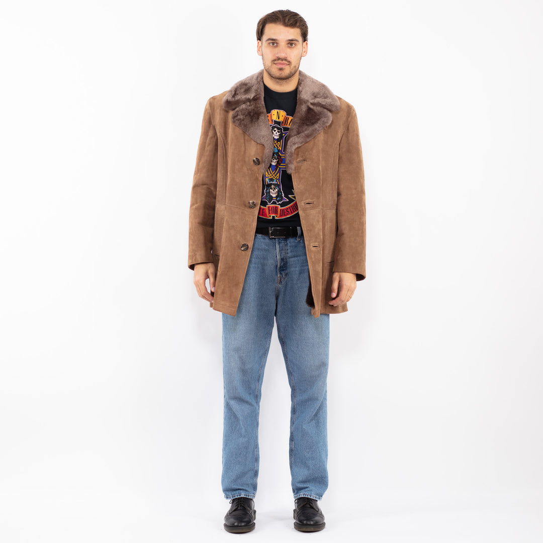Vintage 70's Men Suede Sherpa Coat in Beige