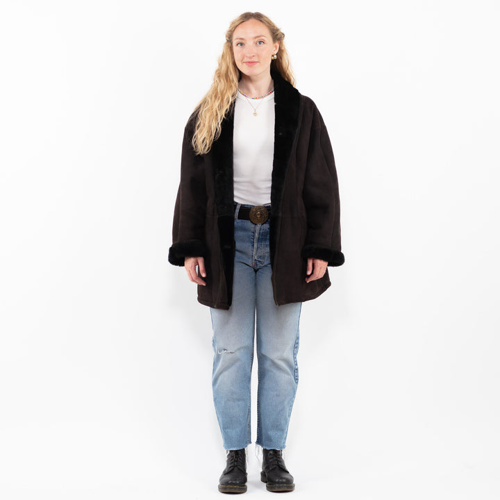 Vintage 90's Women Sheepskin Coat in BrownA0288