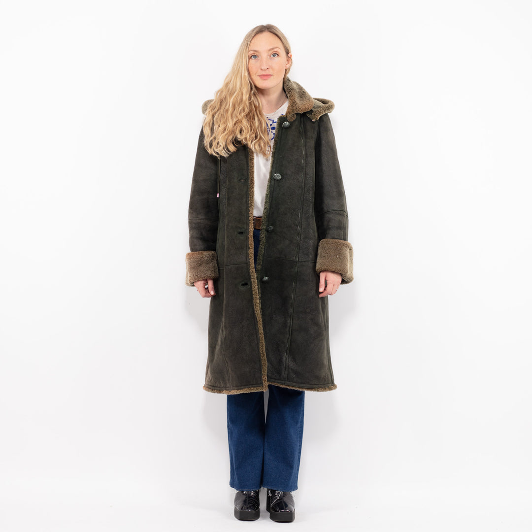 Vintage 90's Women Sheepskin Coat in GreenA1019