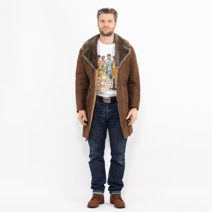 Vintage 70's Men Sheepskin Coat in BrownZ2686