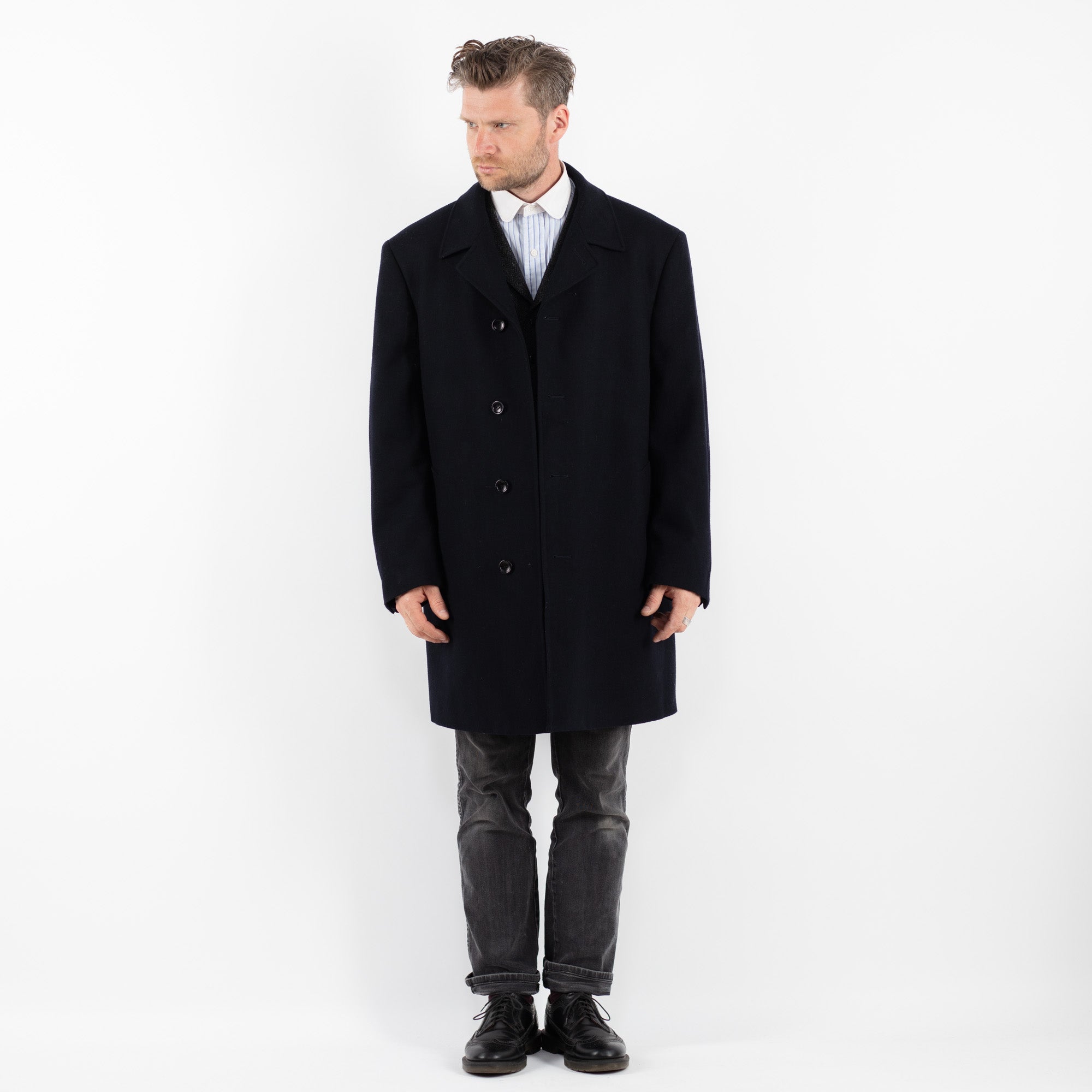 Online Vintage Store | Vintage 90's Men Wool Blend Coat in Blue
