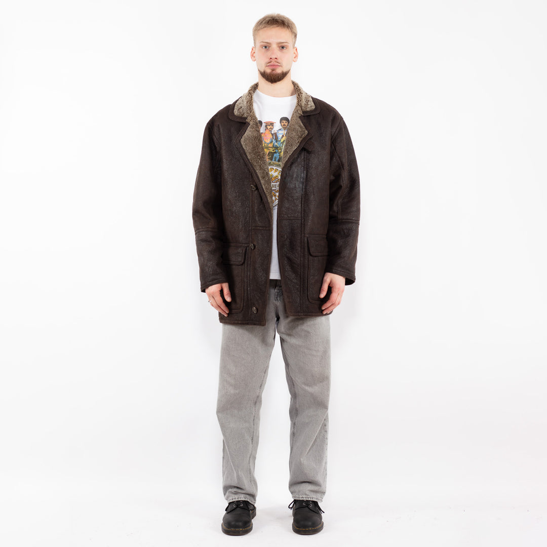 Vintage 90's Men Sheepskin Coat in Brown