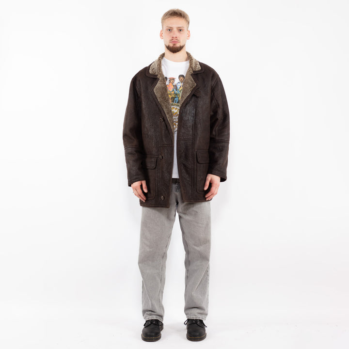 Vintage 90's Men Sheepskin Coat in Brown
