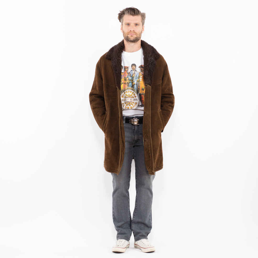 Vintage 70's Men Suede Sherpa Coat in BrownZ1955